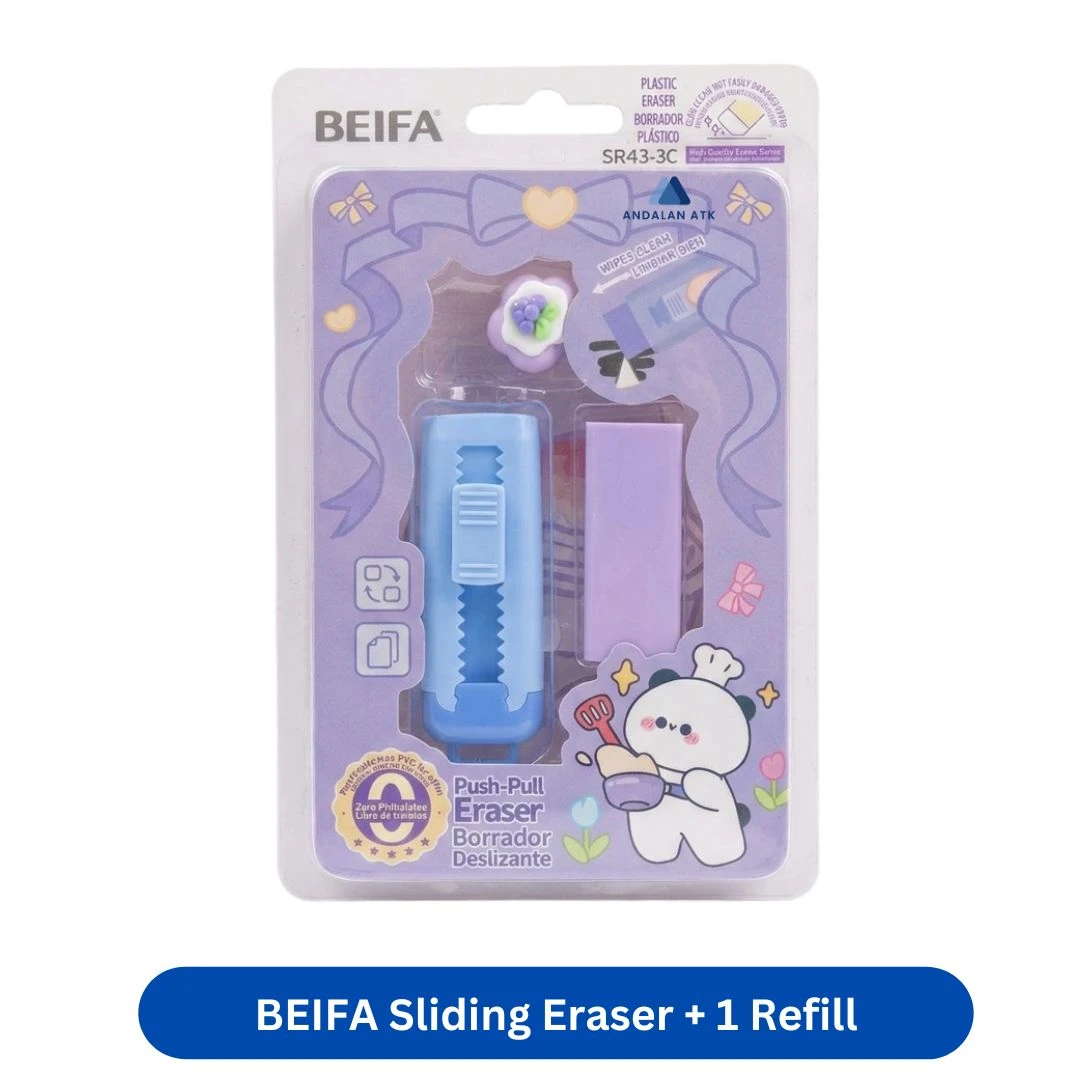 Penghapus Pensil Sliding Eraser BEIFA + 1 Refill BFA-SR43-3C